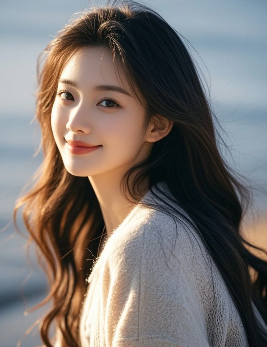 长发如瀑，笑容似水，东方少女的温柔令人心醉