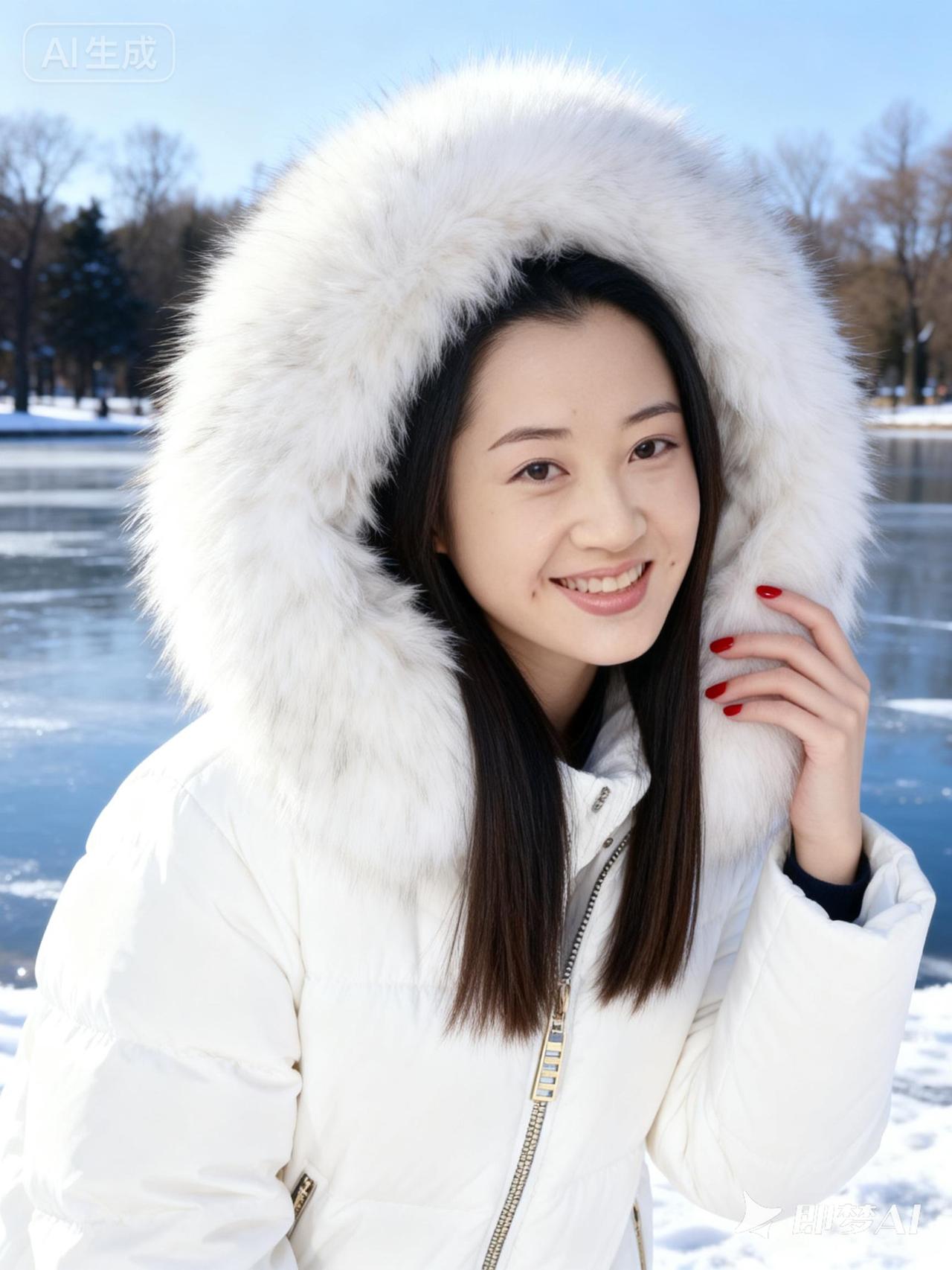 冬日暖阳下，雪地里的甜美笑容😊