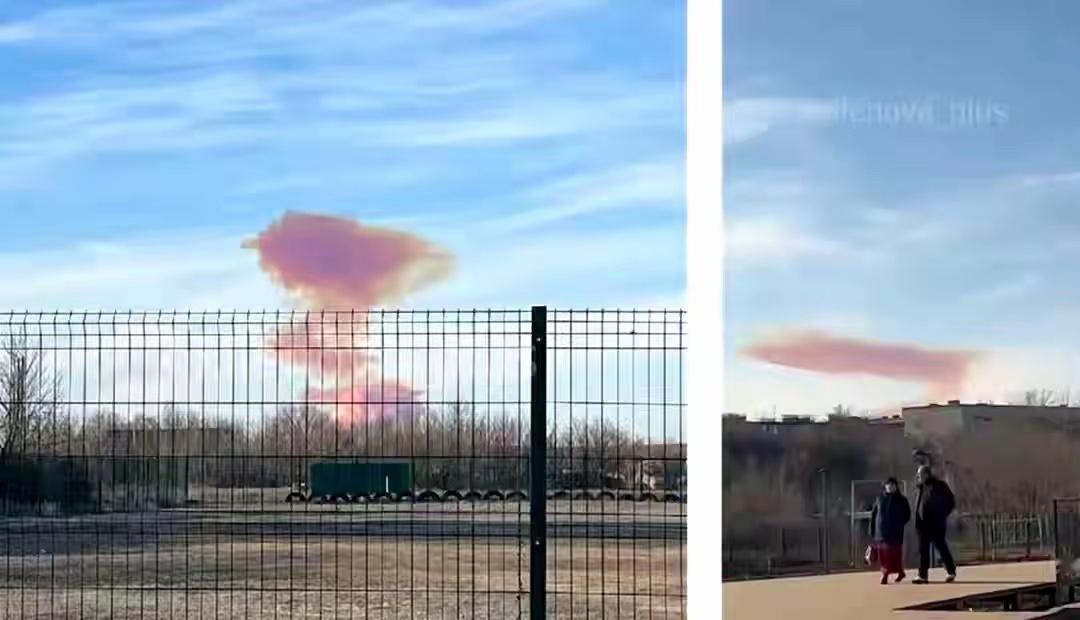 俄罗斯试射洲际导弹又出事了，导弹升空后突然失控，坠地后炸出巨大的紫红色蘑菇云。