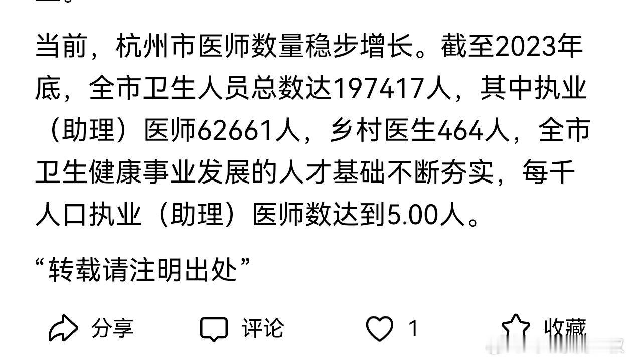 图1，钱江晚报2023年底数据，杭州千人医生（师）数达到5。图2，南方都市报20
