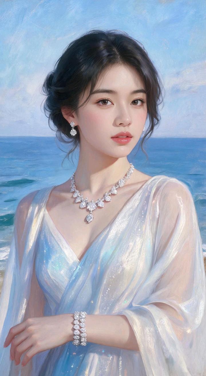 这姑娘在海边穿着礼服好惊艳！我认为四十岁的女人最美对吗海边长裙照海边白裙造型