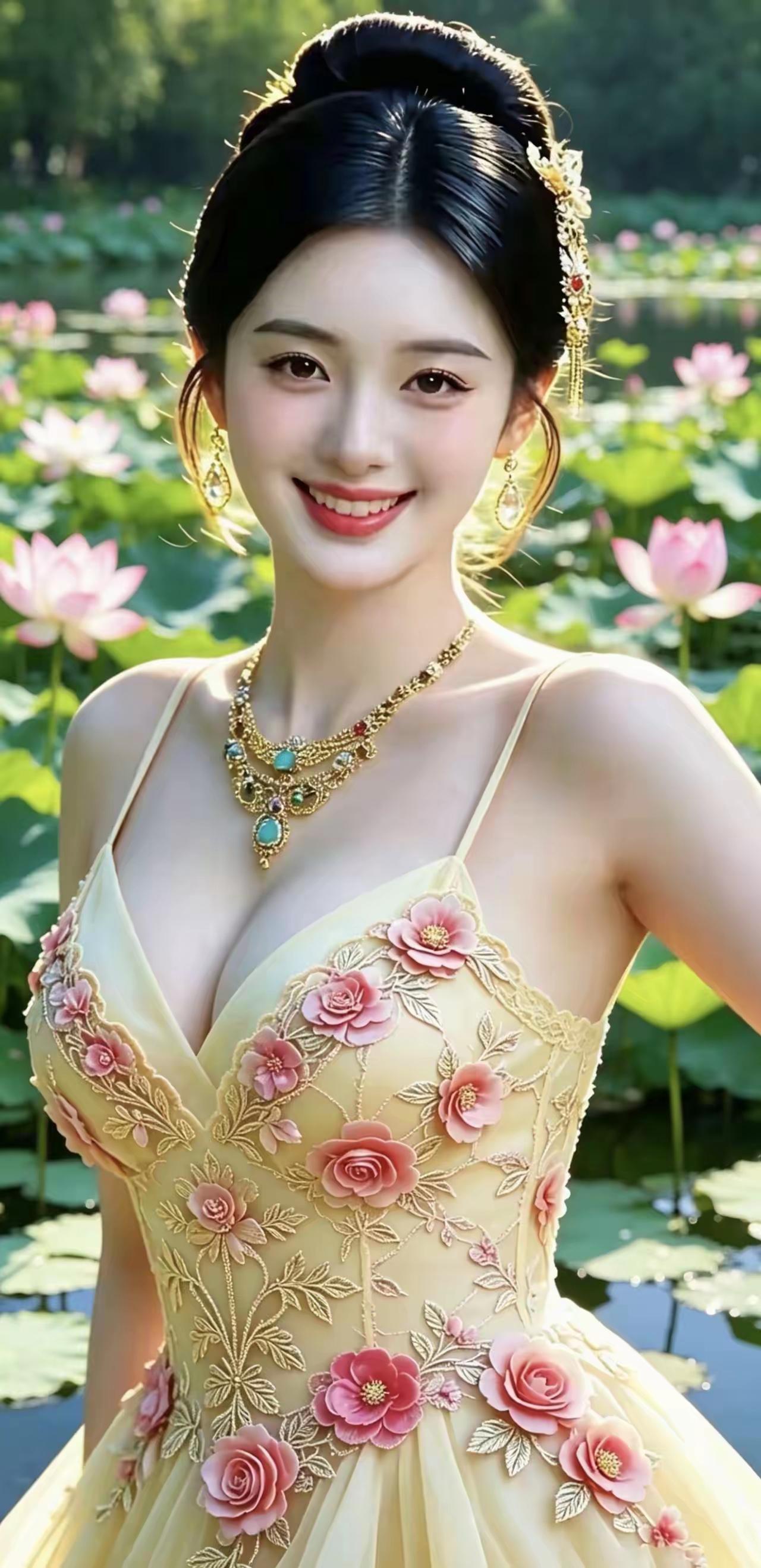 美丽大方气质佳，温柔贤惠貌如花，粉面含春藏秀气，嫣然浅笑胜朝霞。明眸