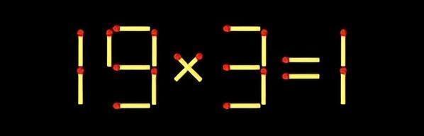 这是超烧脑的火柴棒等式挑战！看，火柴摆出的“19×3=1”，明显不成立。题目
