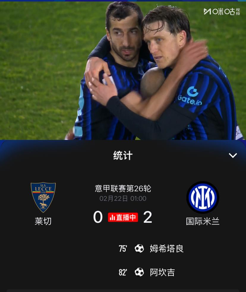 尾灯都看不到了！意甲第26轮先赛两场，国际米兰客场2：0拿下莱切迎来联赛六连胜，