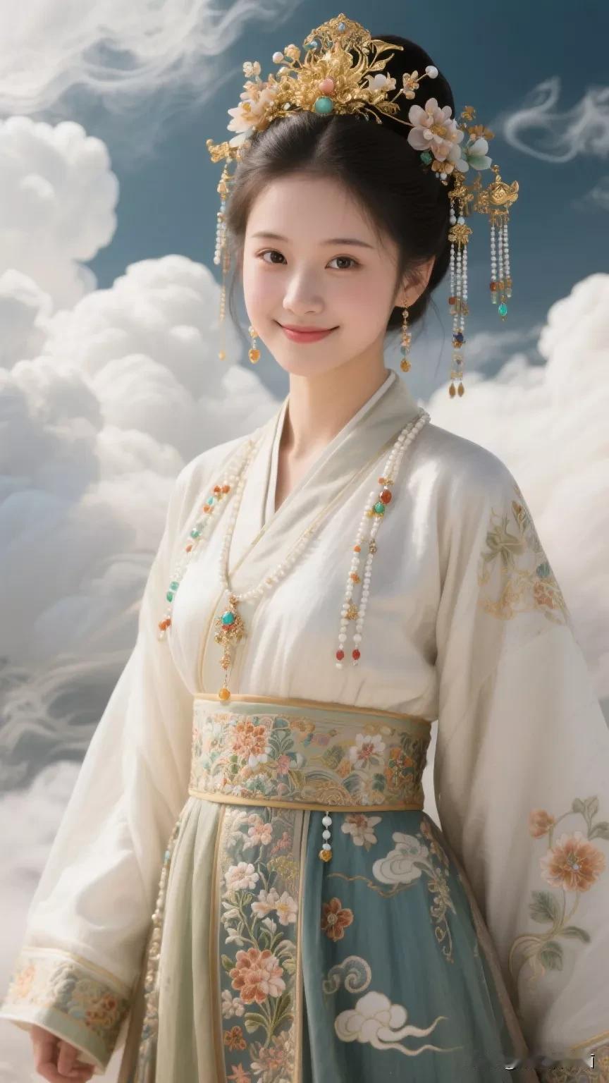 云间仙子，花间美人。张立启原创书画AI作品古仕女发髻集锦首发第547期唐风牡丹妆
