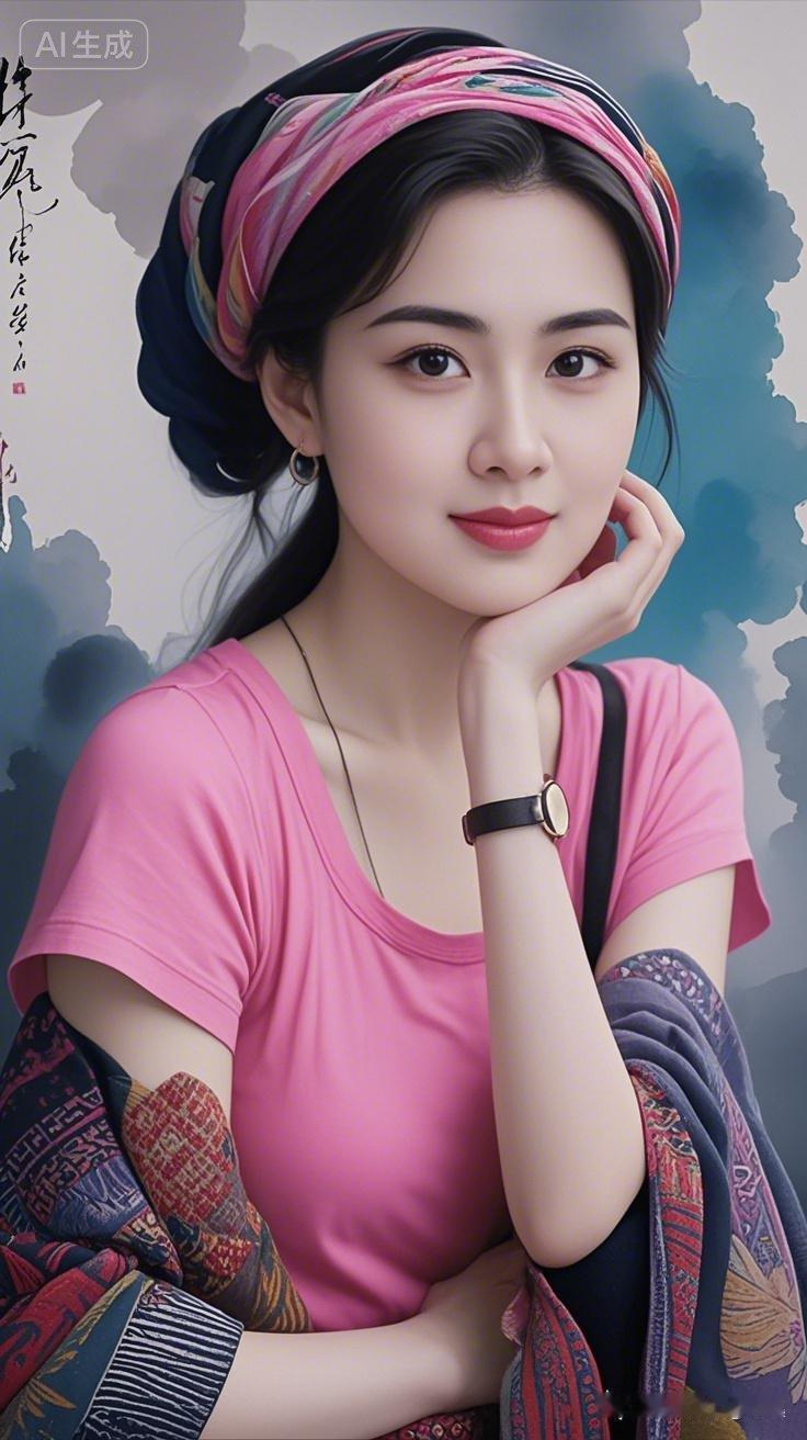 小姐姐也太美了吧，粉衣搭配民族风头巾，美丽时尚，让人忍不住多看两眼！