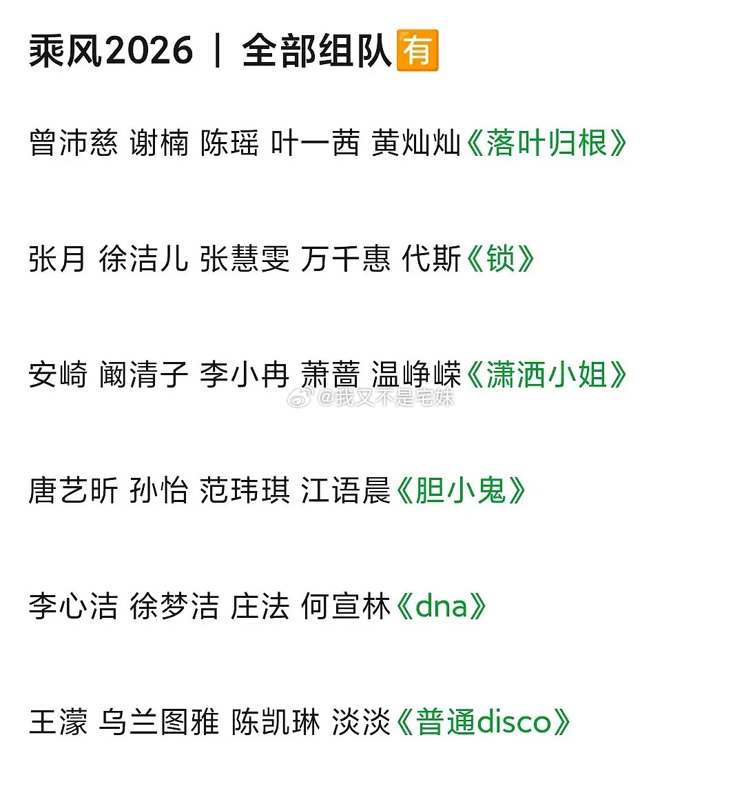 乘风2026｜感觉每个队的淘汰位就在这几个人里面了已知分组如图，李小冉在王濛组曾