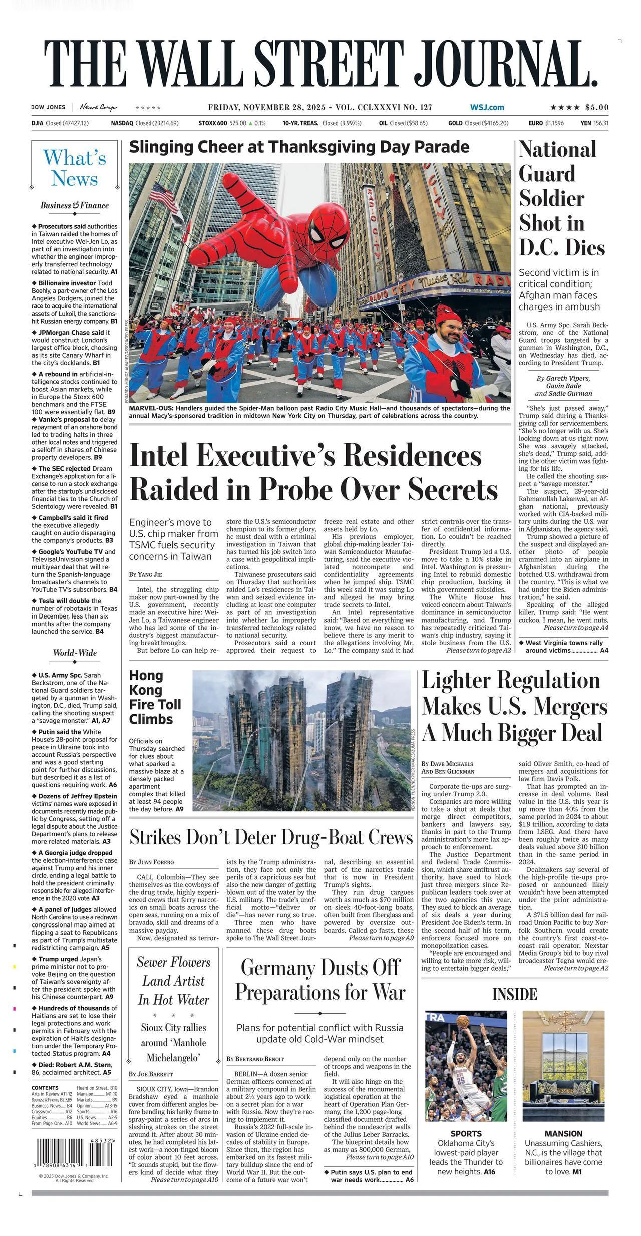 《华尔街日报》头版报道称，英特尔高管住所因机密调查遭突袭，一名工程师从台积电跳