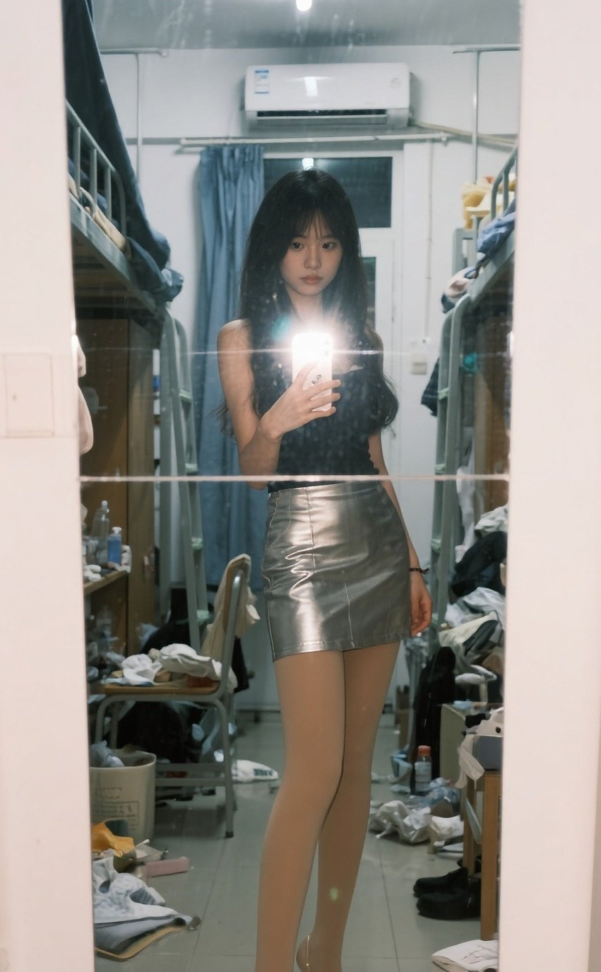佳人新装对镜拍，高跟踏出心动瞬间