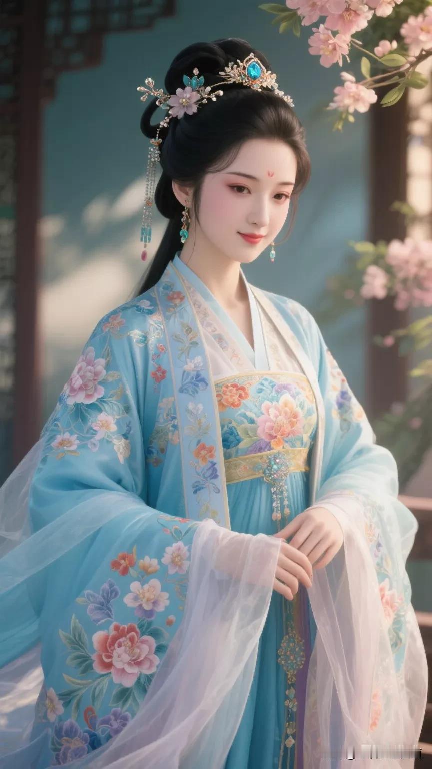 穿越回古代，遇见最美的小姐姐！张立启原创书画AI作品古仕女发髻服饰集锦首发第61