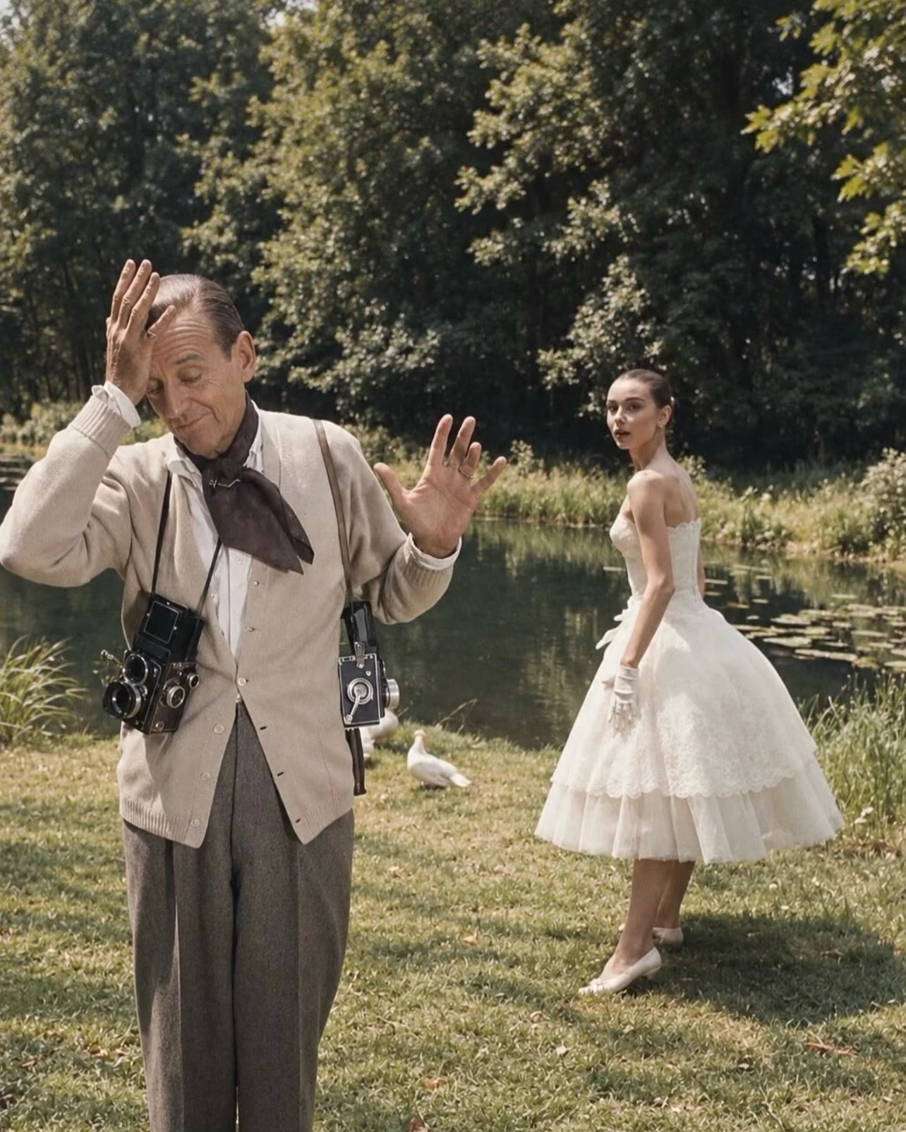 奥黛丽·赫本的珍贵老照片，1956年电影《甜姐儿》拍摄期间外景照，此时27岁的她