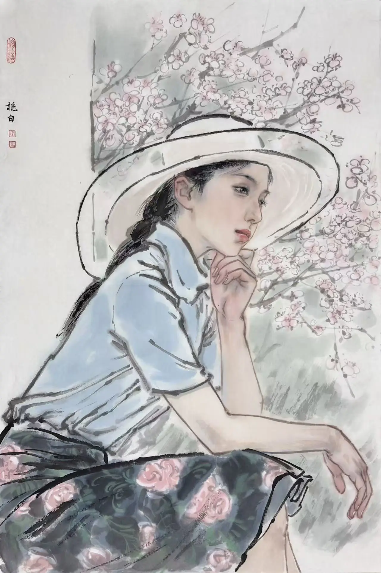 国画人物写生。照片素材：黑戈川