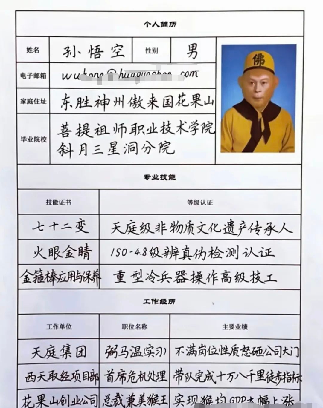 这泼猴纵有一身本事，看了它的简历，哪个老板敢录取？