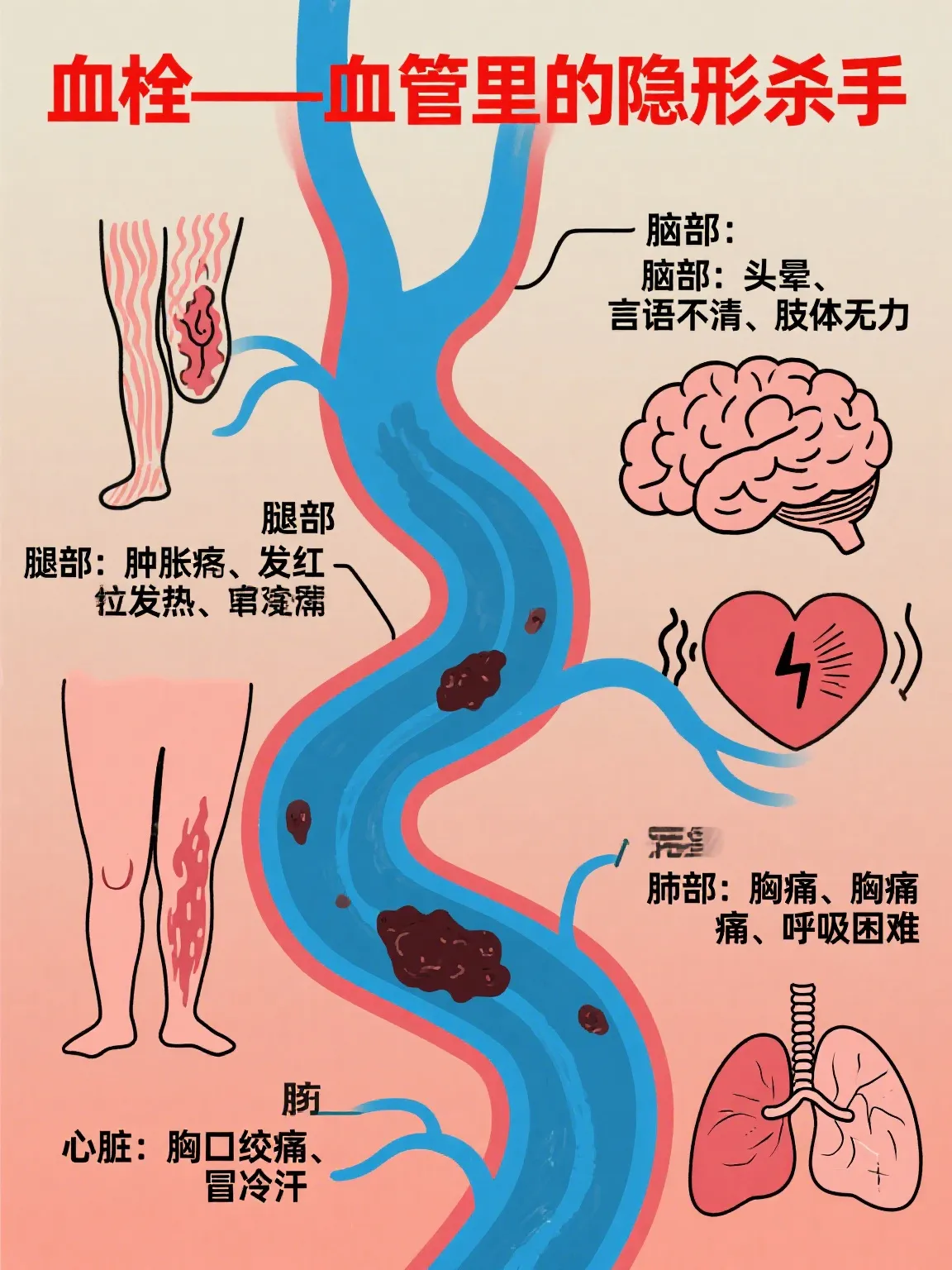 血栓藏在我们身边很多人都忽视，小小的血块堵塞血管，轻则腿脚肿痛，重则诱发脑梗心梗危及生命。现在上班族