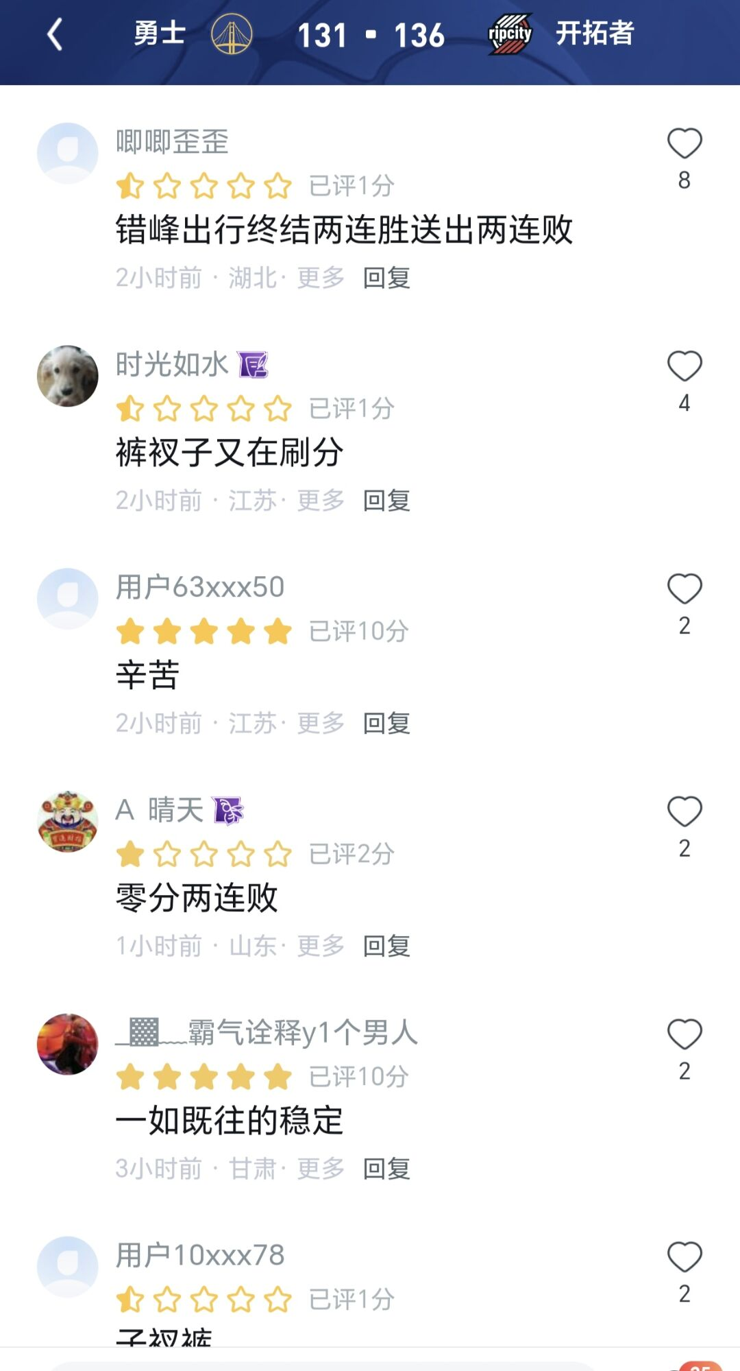 错峰出行终结连胜？UC网友：勇士两连胜时库里没发力，两连败时他发力了反而输，这节