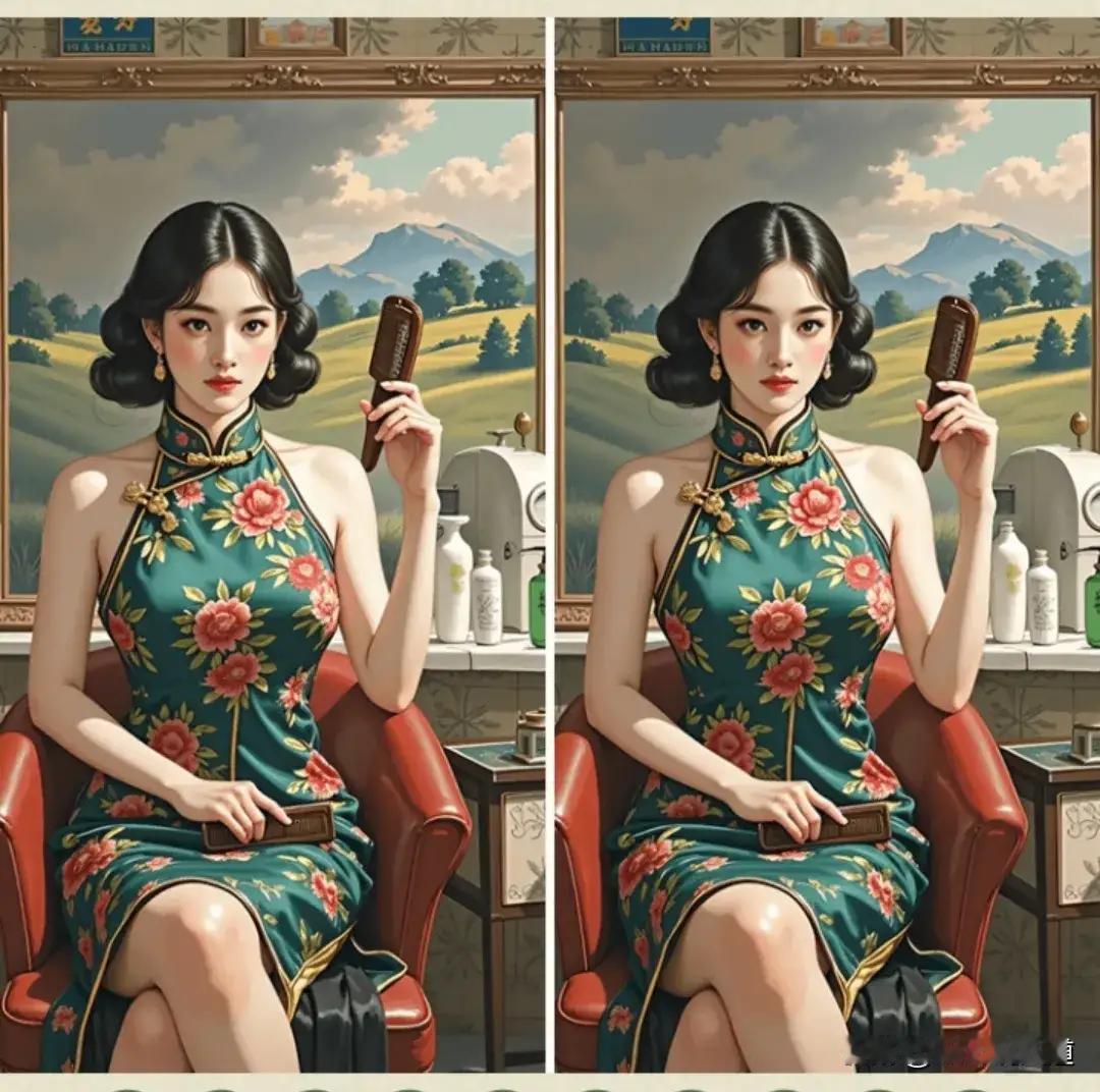 一分钟找出来七处，那你就是王者。下面的图片是两个美女，看着大致一样，但是里面却