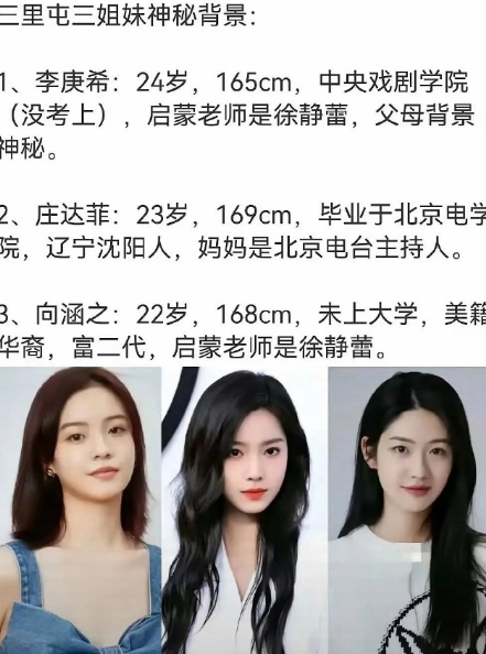 三里屯三姐妹神秘背景没扒出来，但差距已经拉开了：李庚希资源一直不断，电影电视