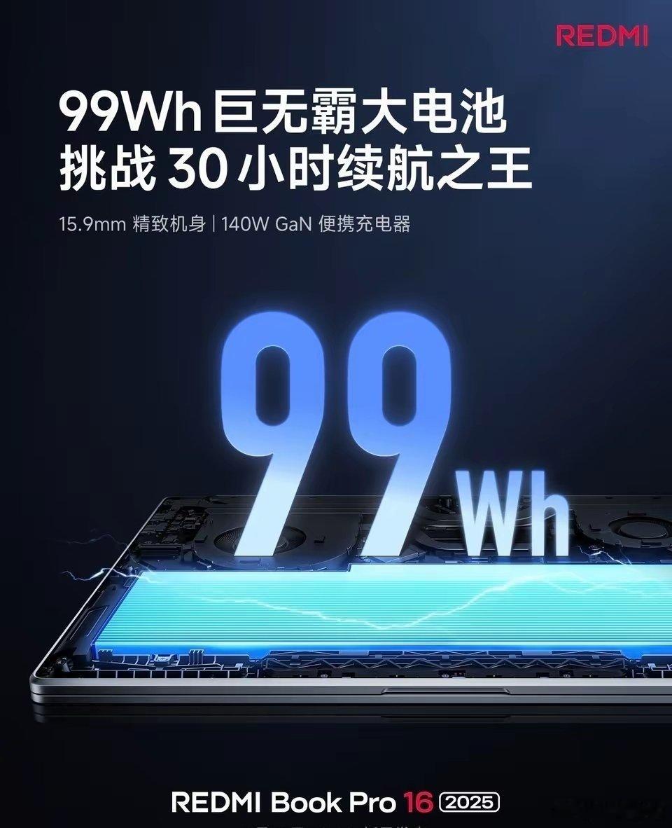 【小米REDMIBookPro2025笔记本内置99Wh电池】小米首款A