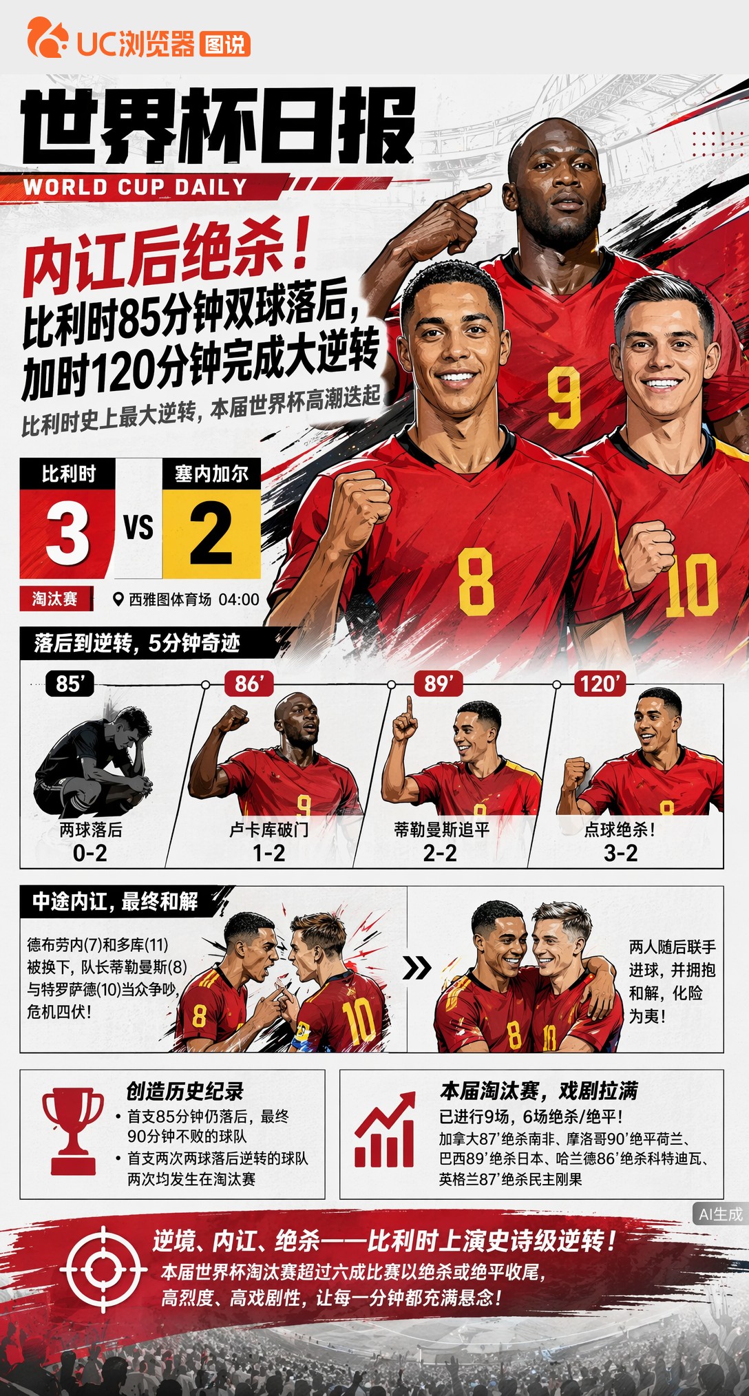 内讧后绝杀！比利时85分钟双球落后，加时120分钟完成大逆转