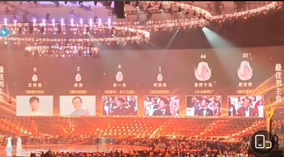“百花奖”最佳男主角投票环节，王宝强、成龙陪跑，朱一龙、刘昊然也是差不多的角色，