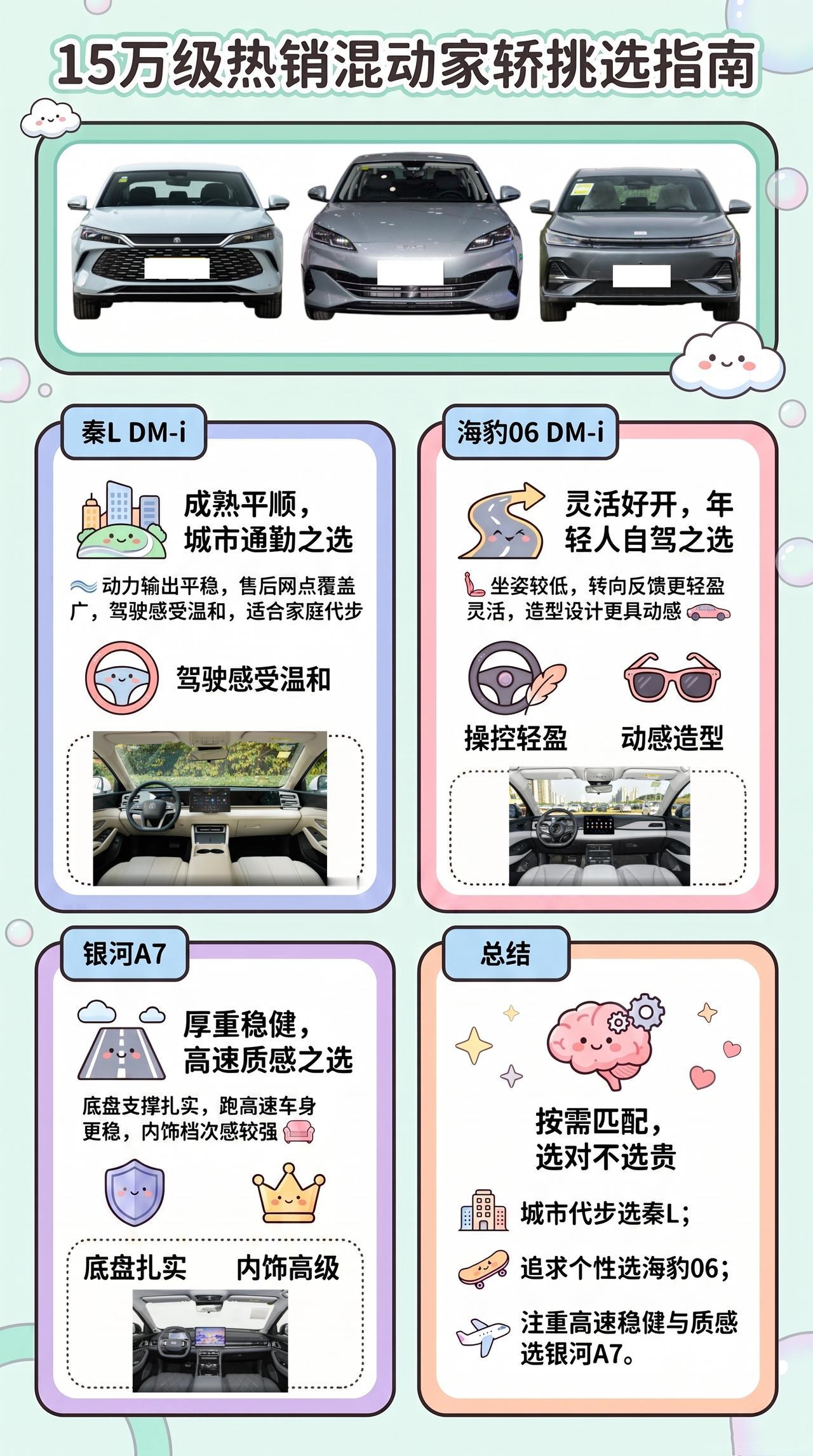 15万插混家轿：秦LDM-i、海豹06DM-i、银河A7，高速谁更有底真实