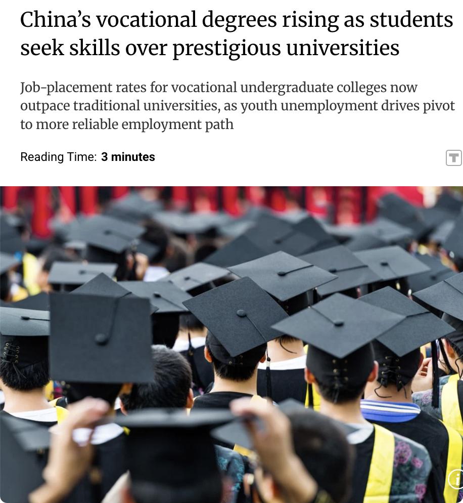 外媒：中国职业本科升温：就业率超传统高校，成部分高分生主动选择在传统大学毕业
