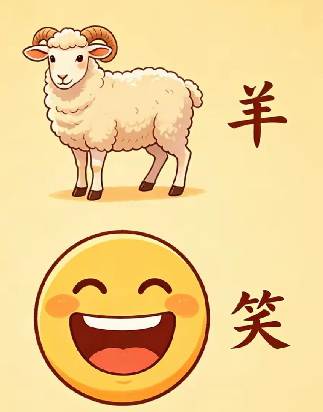 笑得像羊一样开心！看图猜词语，开心快乐，这个组合很搞笑。是什么词语呢？快来挑战。