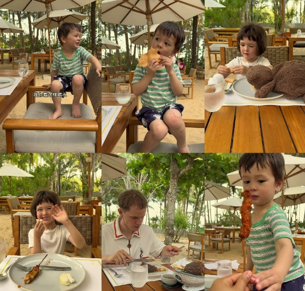 <em>小黄一家</em>三亚行！安露西将头发剪短了，在海边玩沙子，吃西餐，小凯文认真干饭的样子太