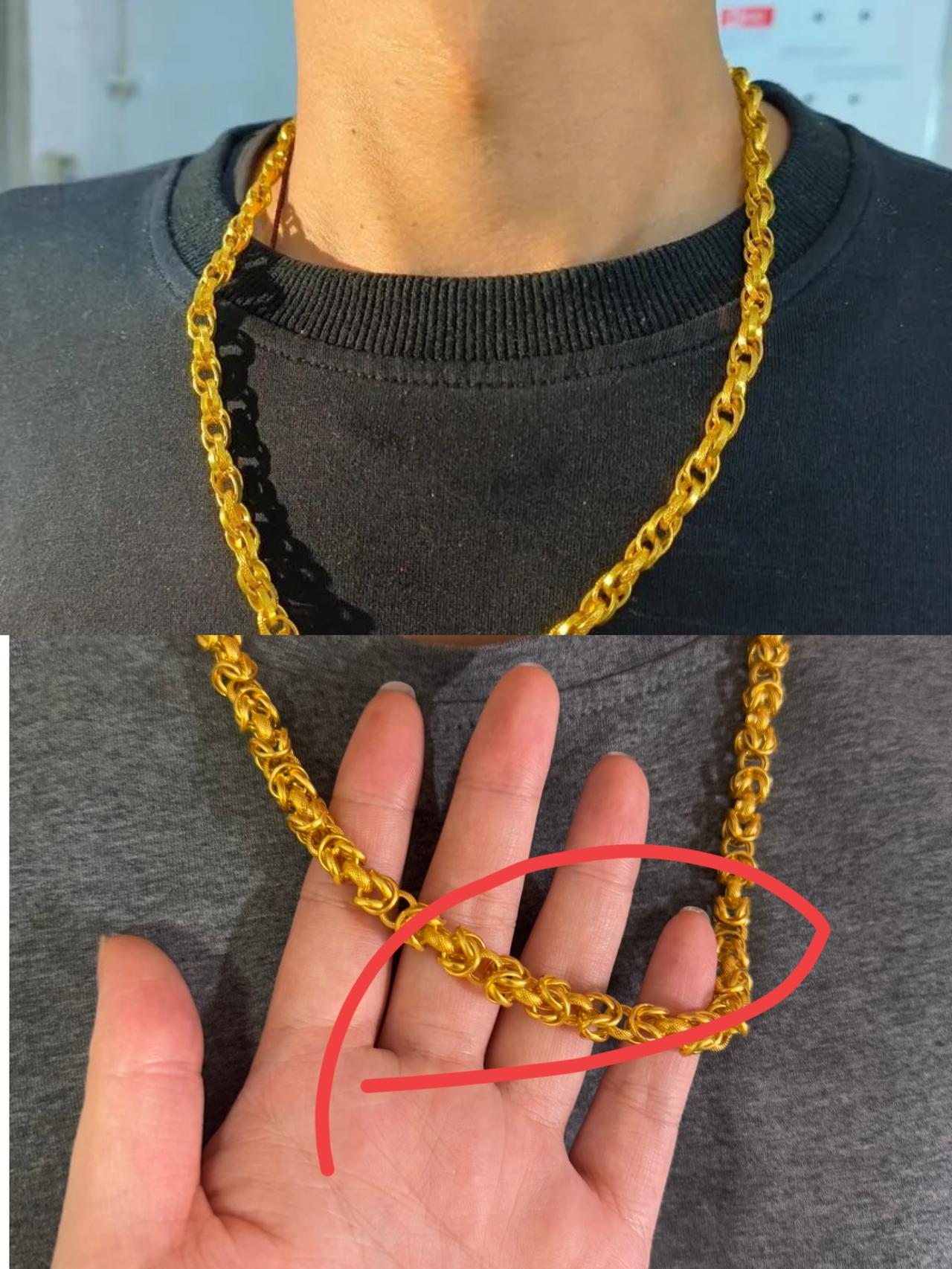 老公戴十年金项链，当年六千买的，昨天拿去金铺，老公差点跳起来。这条项链是2014