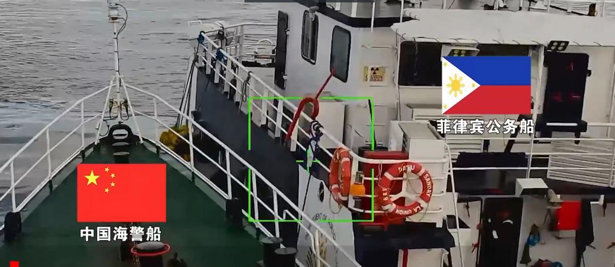 铁线礁发生激烈对峙！中方海警水炮击穿菲船驾驶室，菲律宾海警掉头强闯，结果下一刻遭