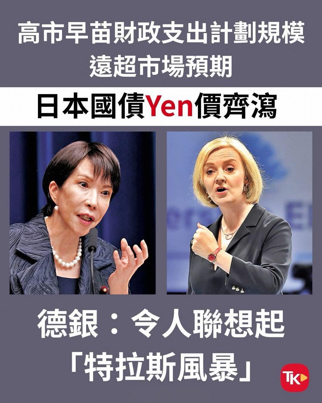 据彭博社11月21日报道，德意志銀行警告称，日本首相高市早苗的大規模財政支出计划