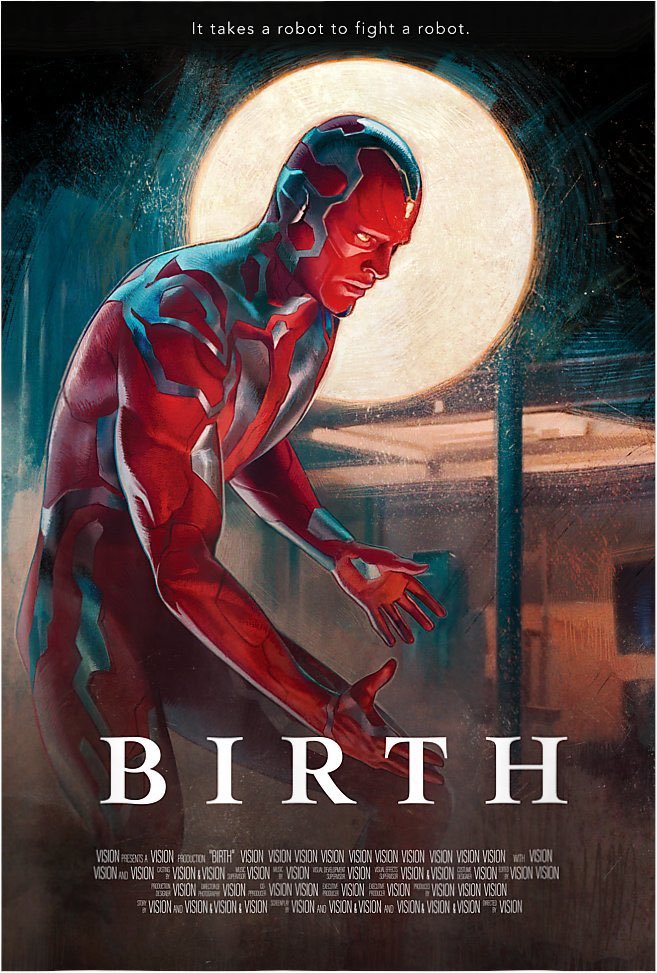 《幻视任务》公布新海报展示了幻视出生，死亡，重生的过程。该剧将于10月14日登陆