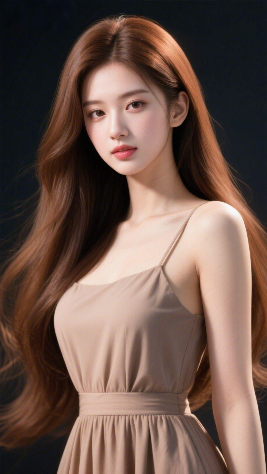 长发携风揽温柔棕调长发如流云轻垂肩头，发丝轻漾时，似挽住了一缕暮夏的软风。