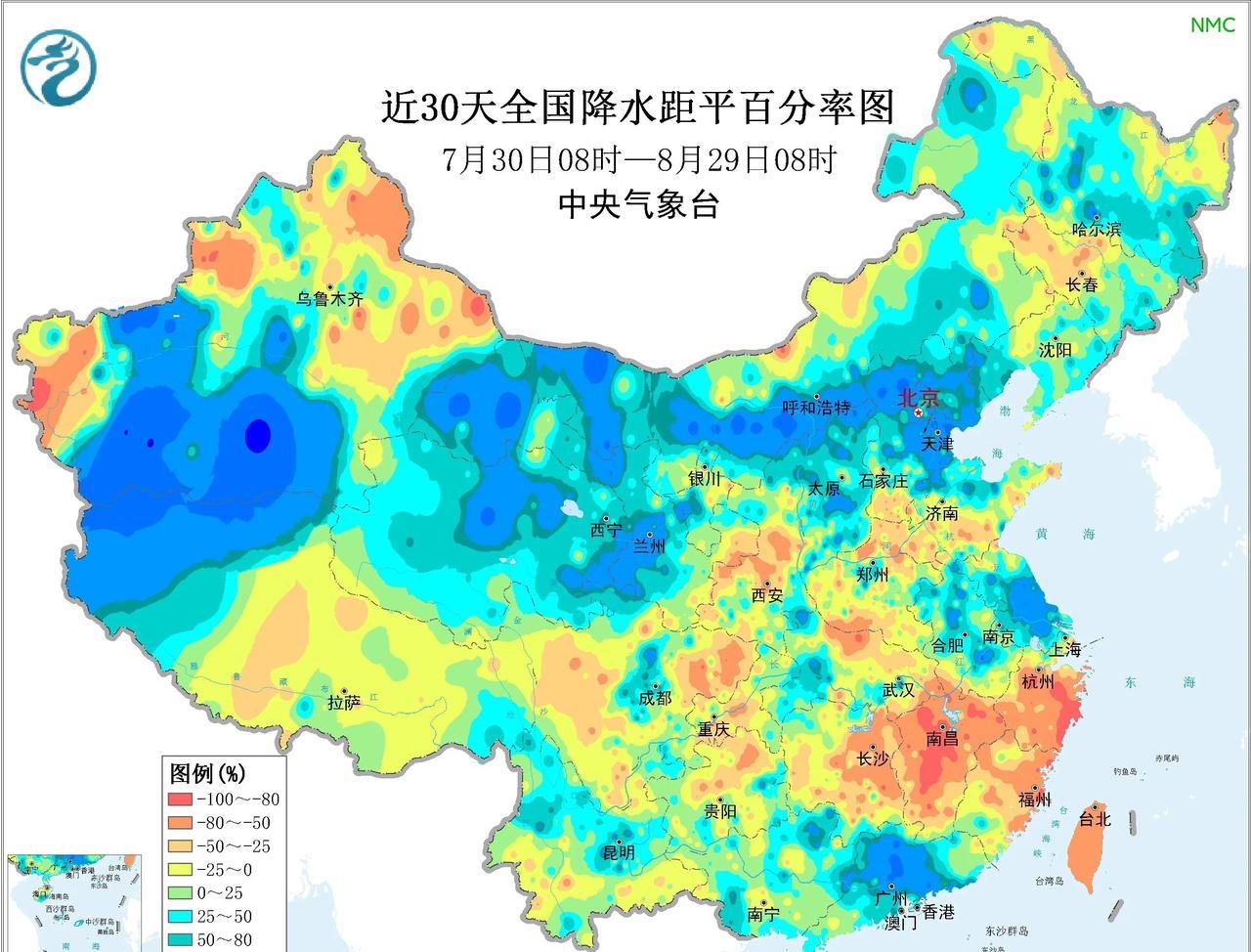另外西北一带降水偏多，也是因为副热带高压异常偏西，将大量来自海洋的暖湿气流推到这