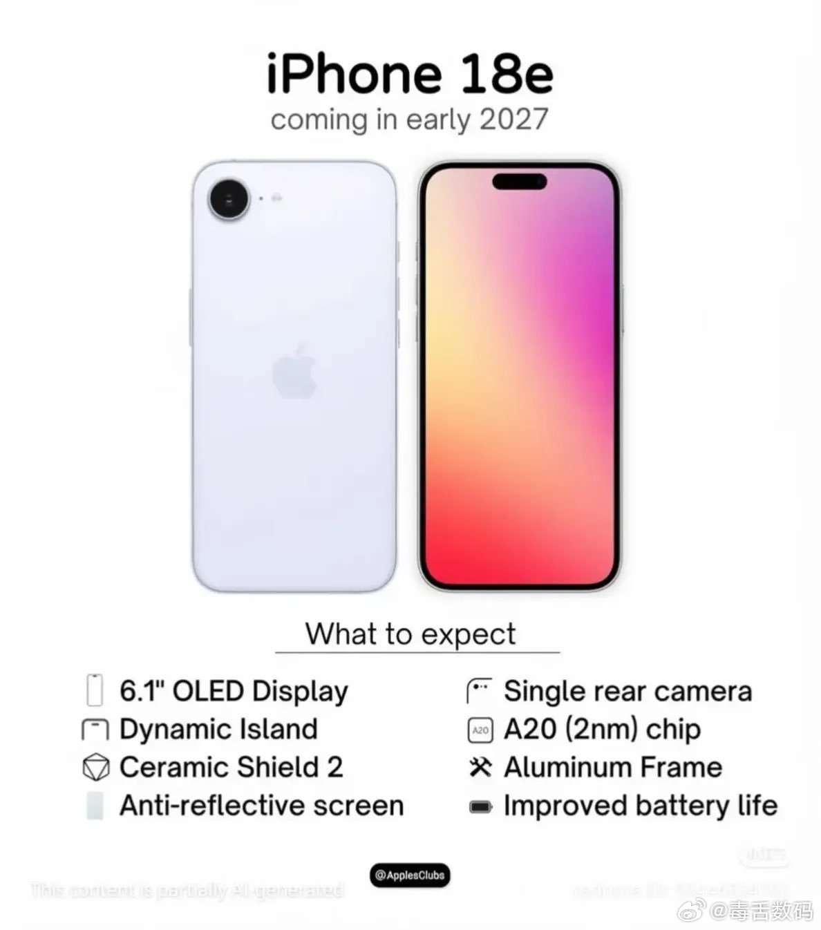 iPhone18e曝光爆iPhone18e不会是刘海屏了，换成灵动岛设计，但有