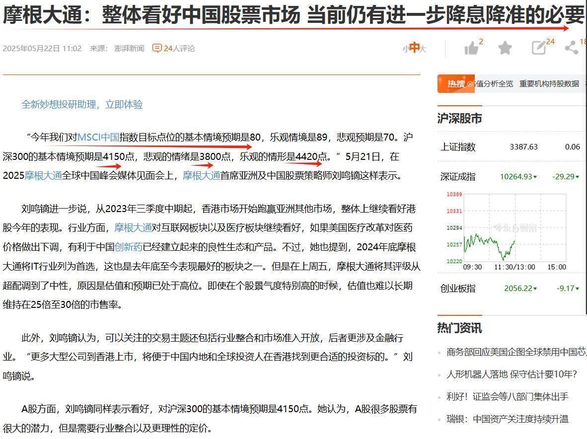 乐观情况，大A会上4420点，这是摩根大通对大A的看好。可身在局中人，大A的股