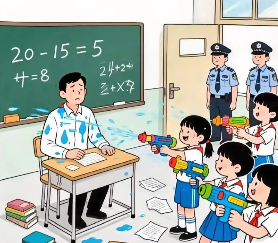 看了学生往老师身上渍水抢，其实也就是建议老师换种教学方式！老师何必亲自动手，