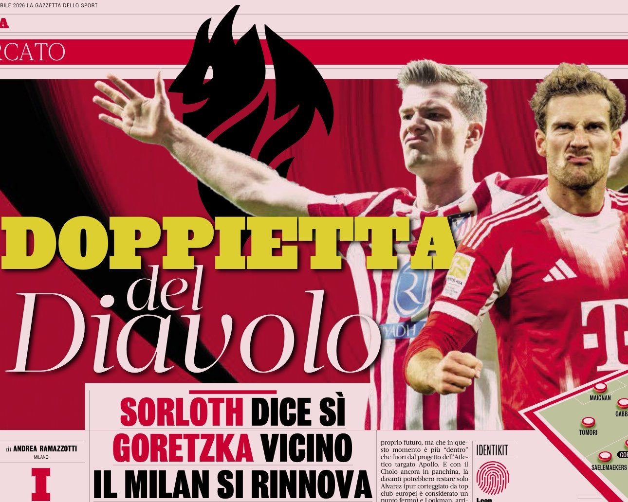 AC米兰米体：亚历山大·瑟洛特已同意下赛季加盟米兰，并准备向马德里竞技提出离队