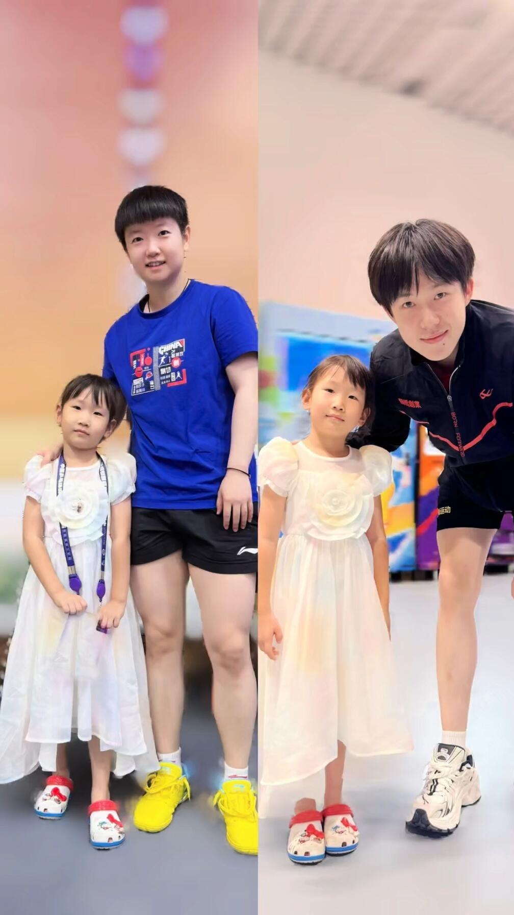 小女孩也厉害，和世界前二的人都合影了！不远万里，去新疆看比赛，这是实力，王楚钦