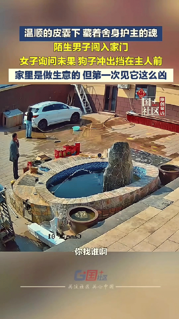 太有灵性了，山东，女子正在自家院子内洗车，一名陌生男子突然推门而入，既不说明来意