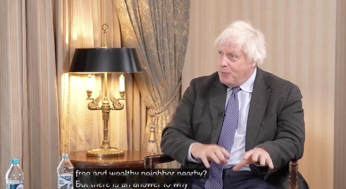 英国前首相鲍里斯·约翰逊今天说：“在我看来，有一种说法认为俄罗斯因为乌克兰独立而