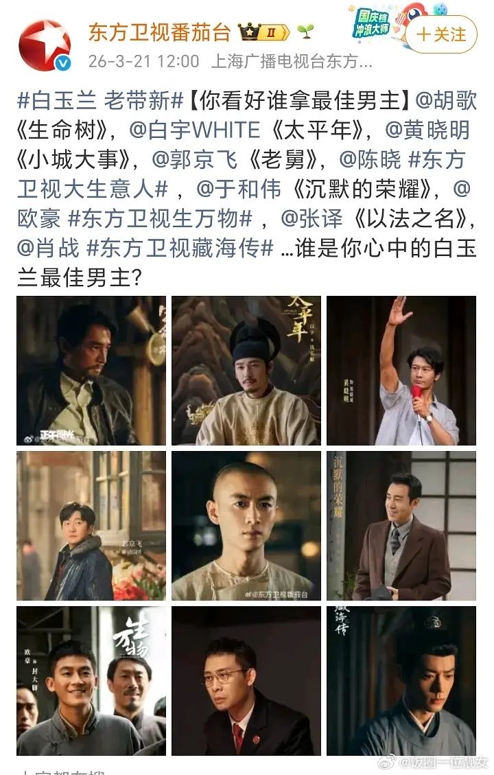 白玉兰这是区别对待男女演员啊