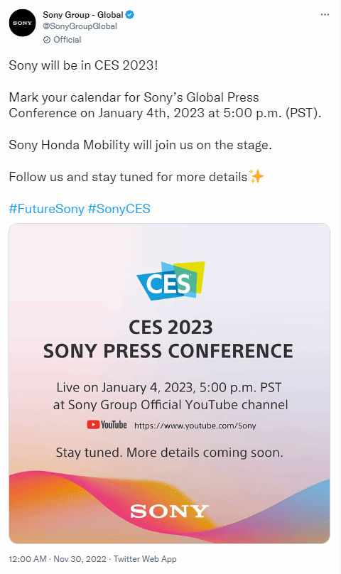 索尼CES 2023发布会明年1月5日举行 或有PS5新型号
