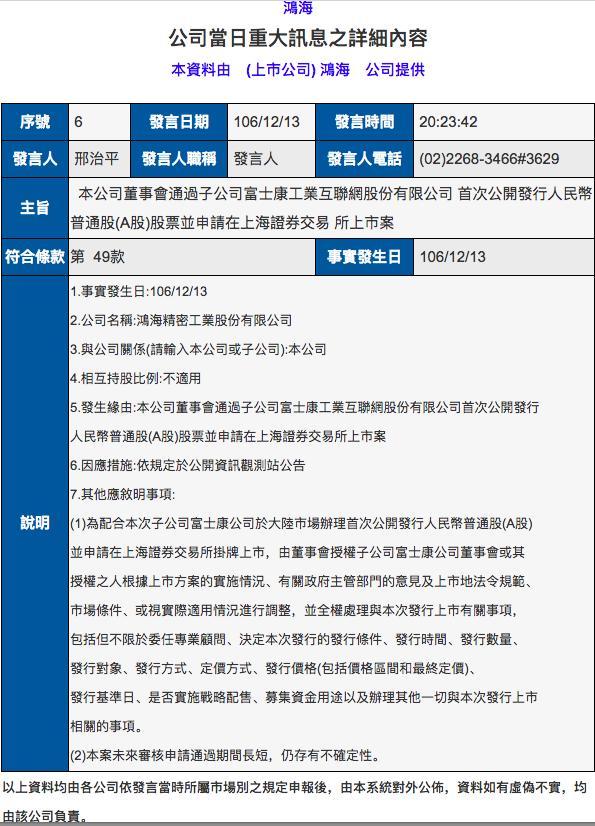 富士康子公司拟赴上海IPO, 郭台铭要来A股割韭