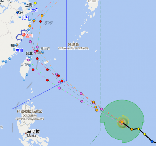 7月5日14时台风路径图(温州气象网)