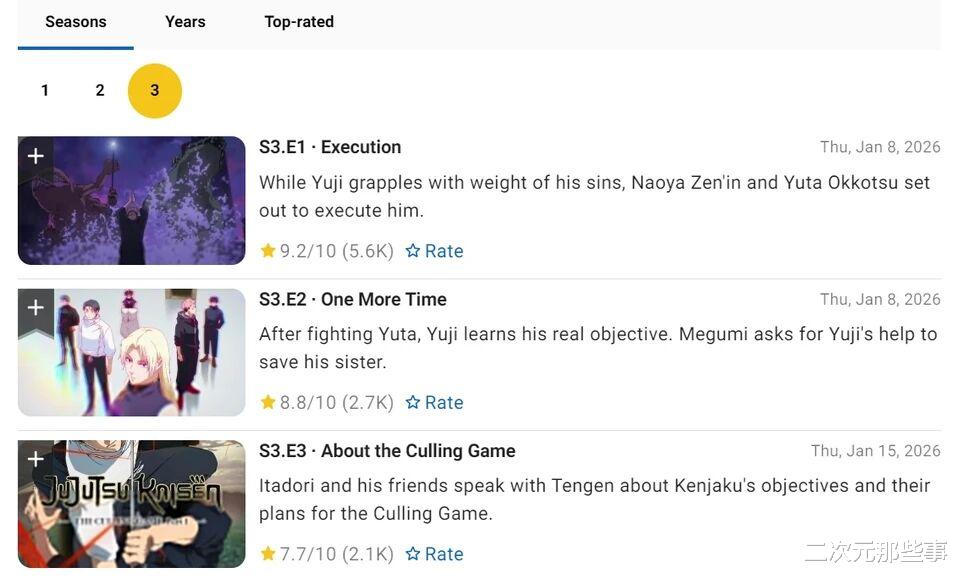 评分暴跌至7.7分! 《咒术回战》第三季动画最新一集引发争议