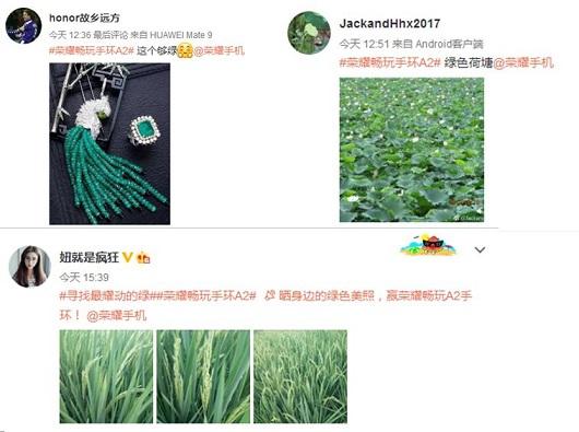 网友争相晒美图 荣耀畅玩手环A2玩转“潘通绿”引时尚