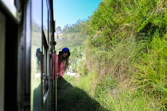 掛火車飛馳在高山茶園