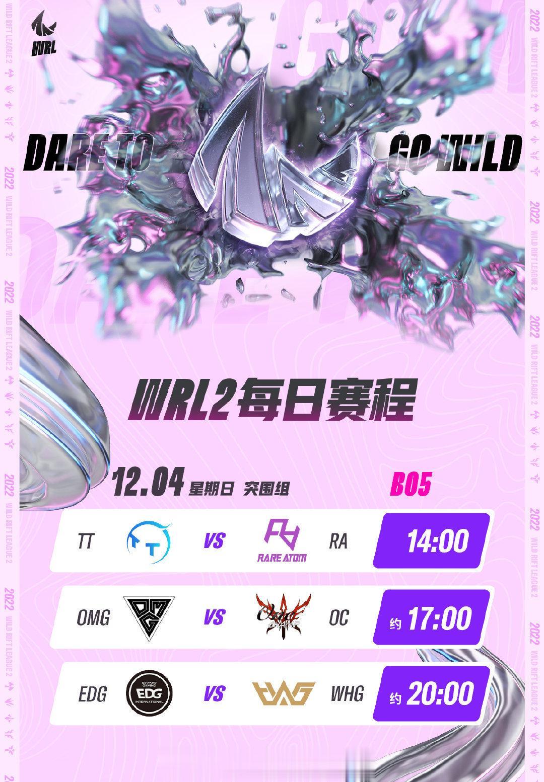 [第二届英雄联盟手游职业联赛常规赛第二阶段W1D5]#WRL2#12月4日今日赛程&首发名单14:0
