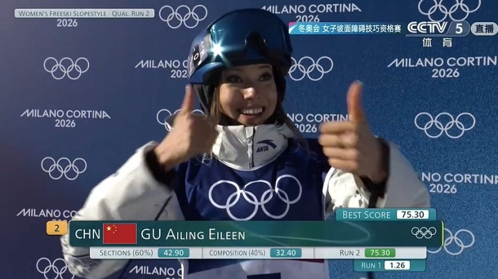 谷爱凌强势晋级自由式滑雪女子决赛！第二滑75.3分创佳绩